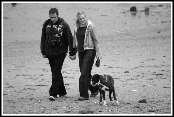 Me, Sarah & Bruce walking along the beach