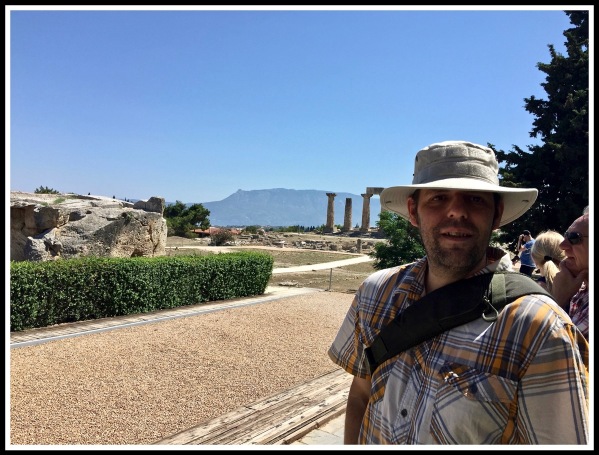 Me stood in front of the ancient Temple of Apollo wearing my tactical sun hat