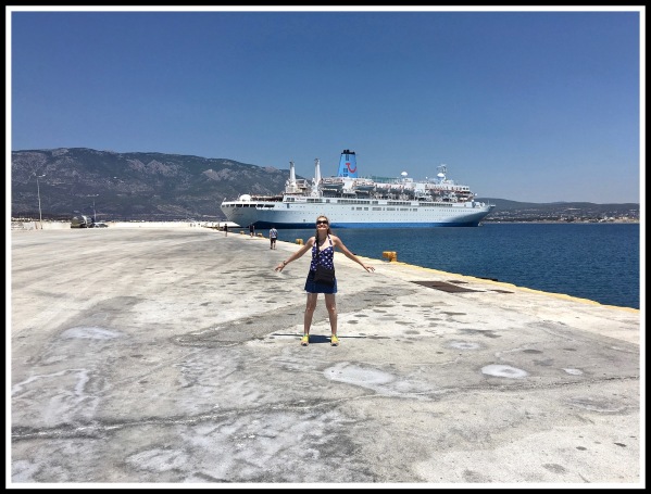 Sarah stood in front of the Thomson Spirit ship
