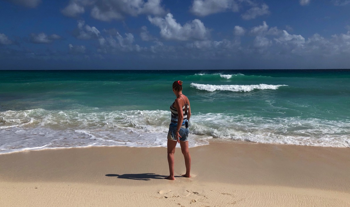 Sarah looking out to sea on dover beach